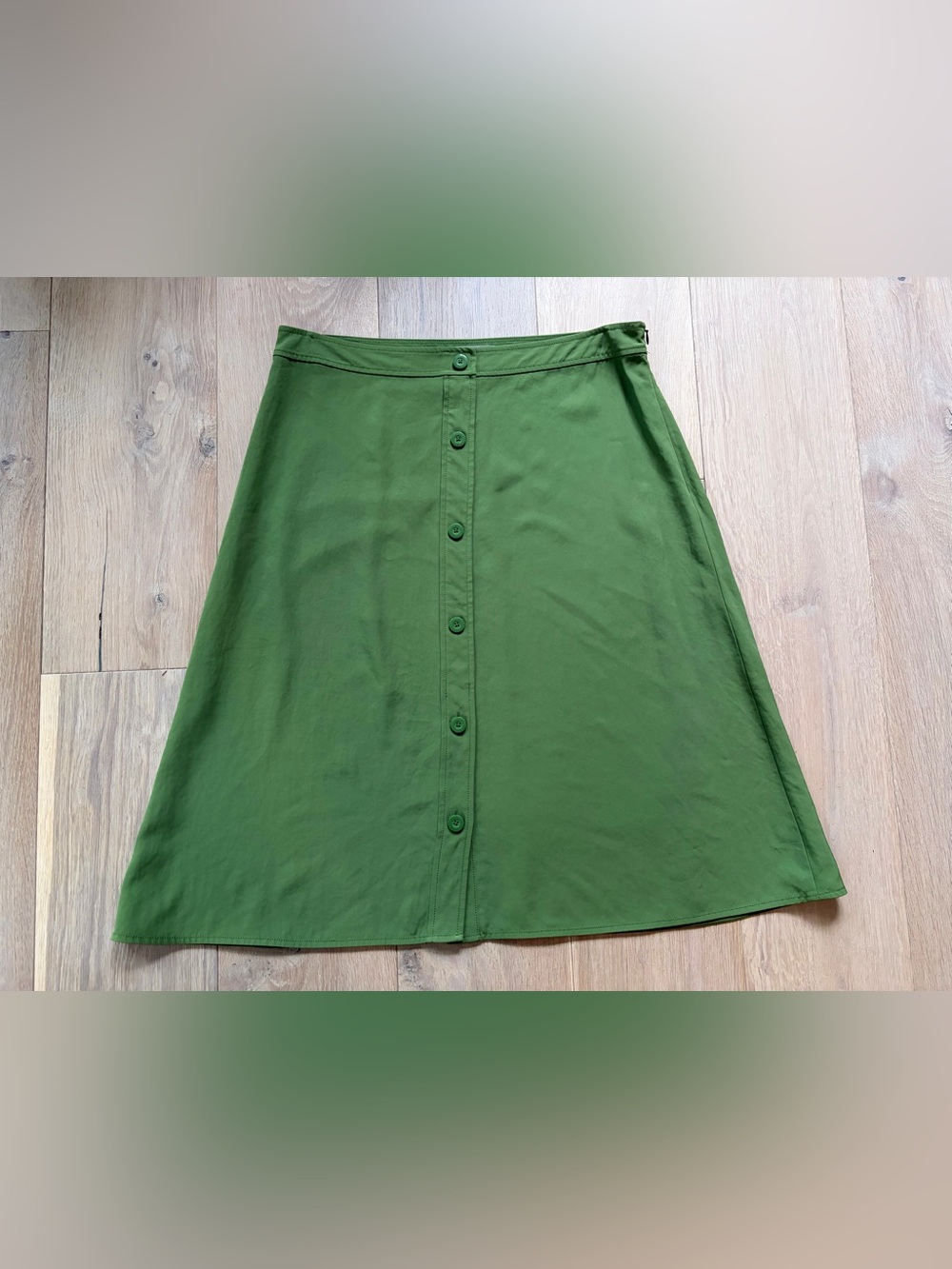 Everlane Japanese GoWeave Swing Skirt Button Front classic preppy Green Size 14